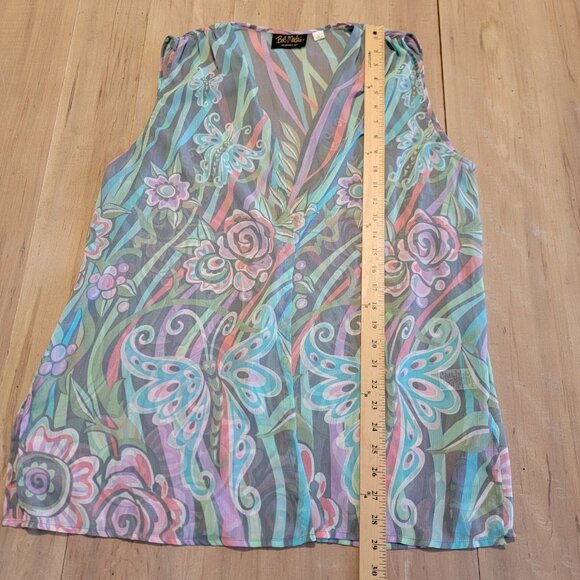 Bob Mackie Wearable Art Vest Colorful Semi Sheer Cover Up Sz L Butterfly Floral - Picture 4 of 6